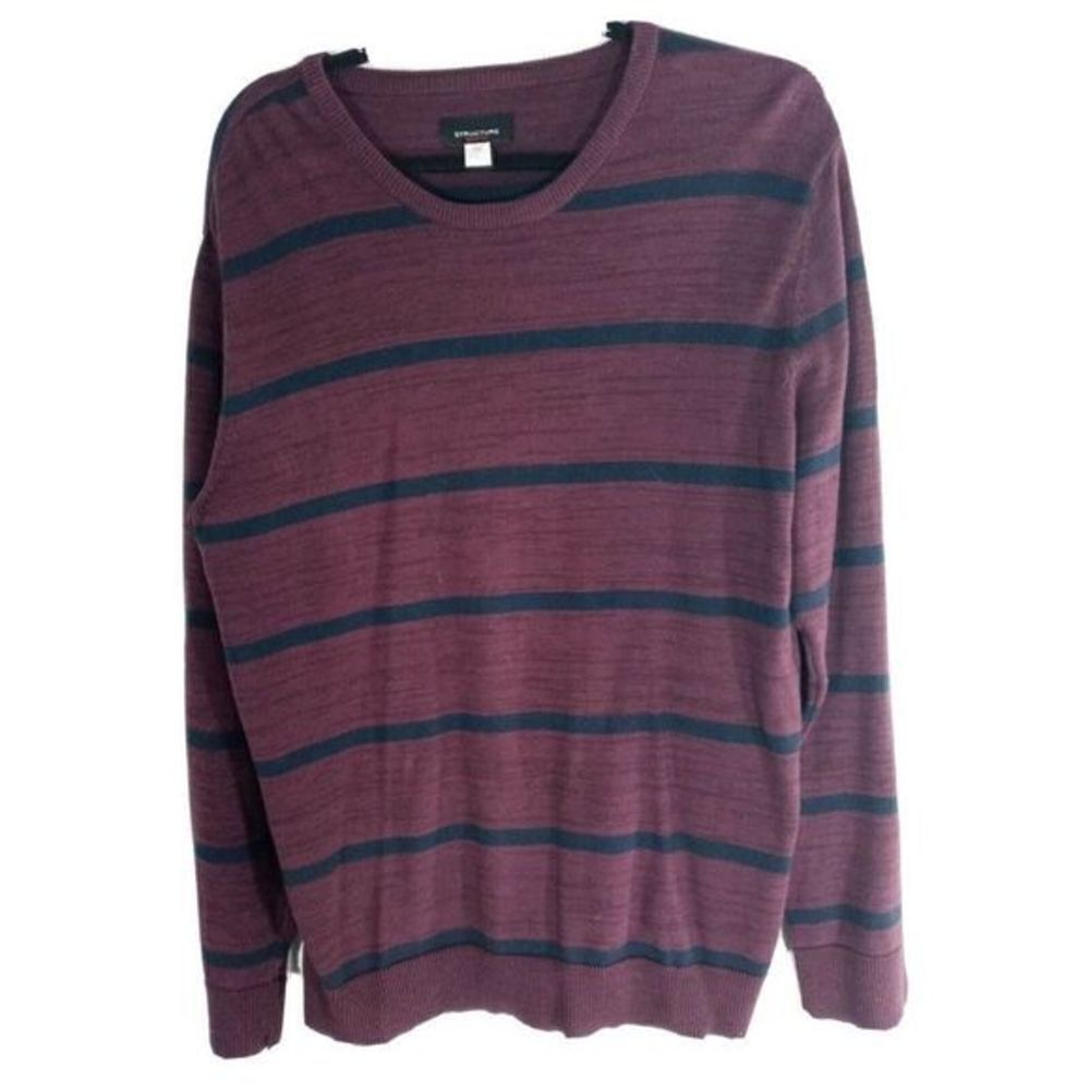 Structure Vintage Mens Long Sleeve  Slim‎ Fit Sweter Shirt Burgundy Size Large